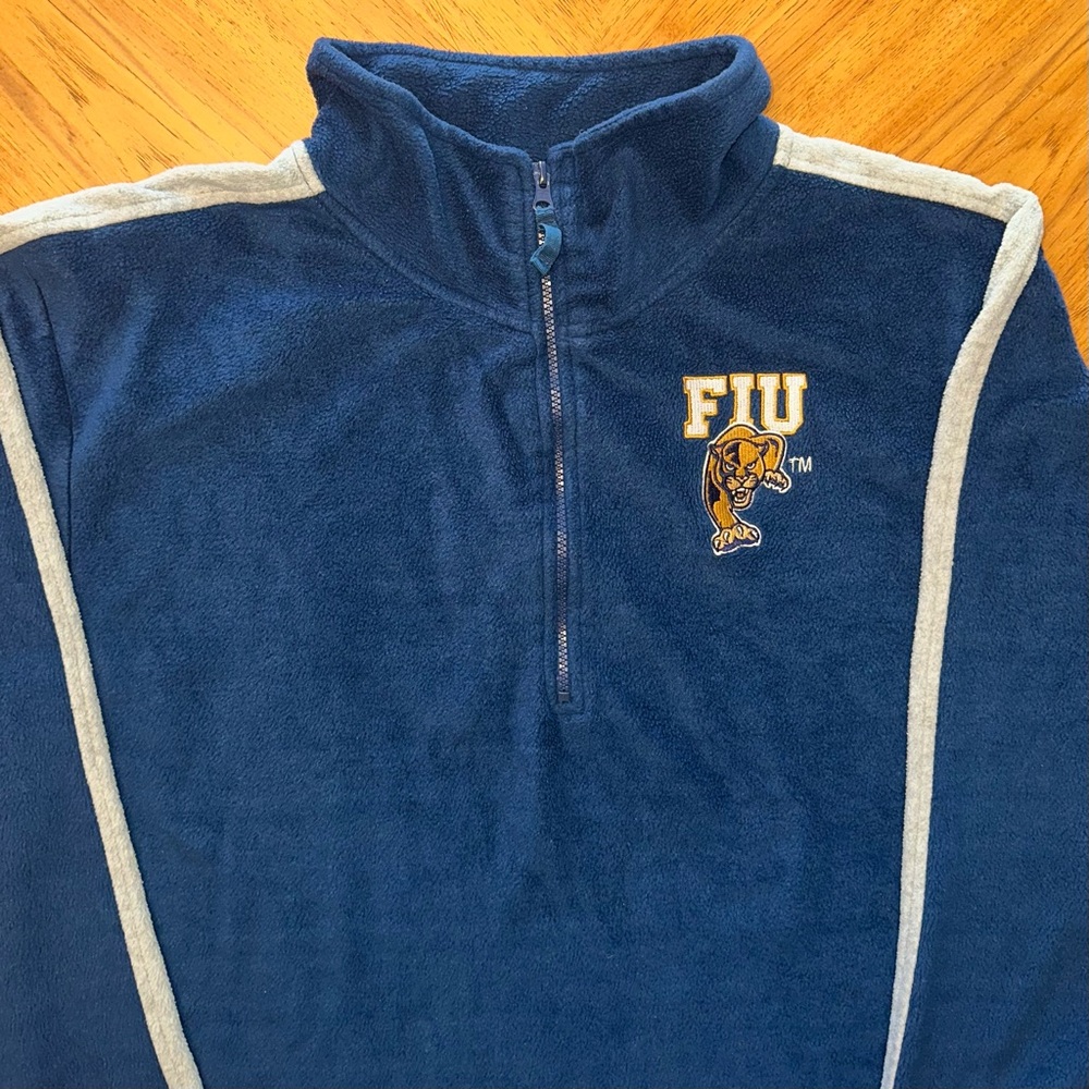 VTG Old Varsity Brand FIU Panthers 1/4 Zip Pullover Mens Sz XL Navy Embroidered